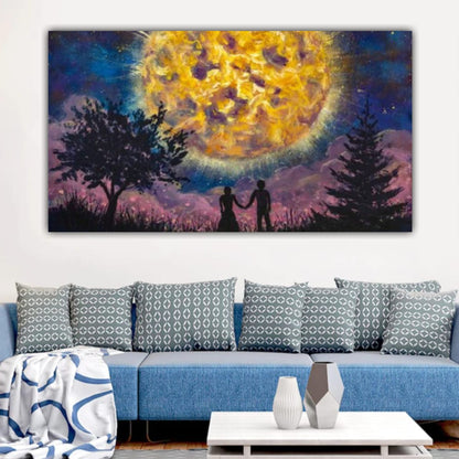 Beautiful Canvas Painting with Frame for Wall Decoration Couple Under Night Sky