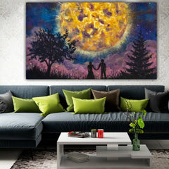 Beautiful Canvas Painting with Frame for Wall Decoration Couple Under Night Sky
