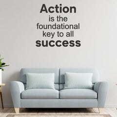 Beautiful 3D Motivational Quote Black Acrylic Wall Art Wall Decor, Action is a Foundational Key | Office Wall Decor | 3D Motivational Quotes Wall Decor | 3D  Letters (24 by 24 Inches)