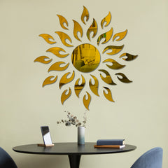 Beautiful 3D Wall Mirror Sticker Sunflower Design Decorative for Living Room Wall Decor, Office Wall Decors, bathroom Decoratives | 3D Golden Acrylic Mirror Sticker