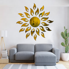 Beautiful 3D Wall Mirror Sticker Sunflower Design Decorative for Living Room Wall Decor, Office Wall Decors, bathroom Decoratives | 3D Golden Acrylic Mirror Sticker