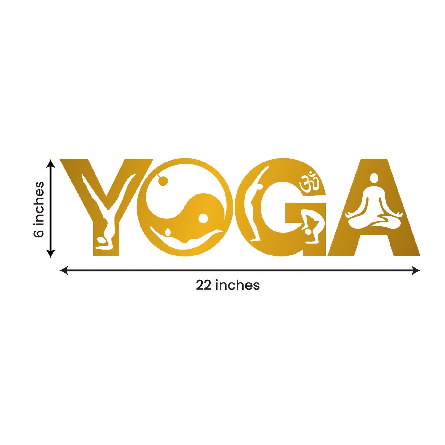 3D Yoga Postures Golden Acrylic for Living Room (22x6 in)