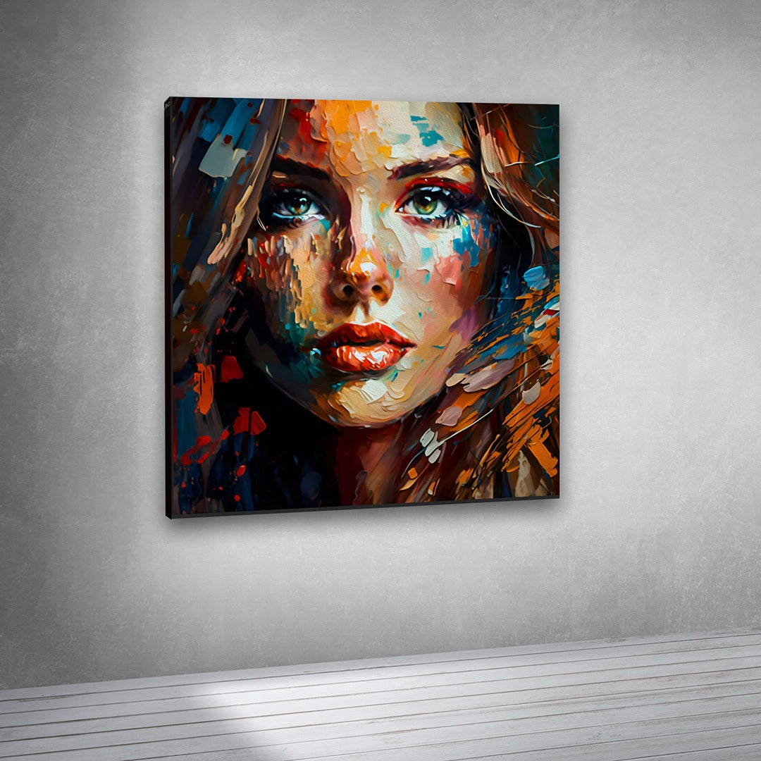 Abstract Woman Portrait Canvas Painting Frame – Modern Colorful Face Art Canvas Wall Painting Frame for Living Room Decor