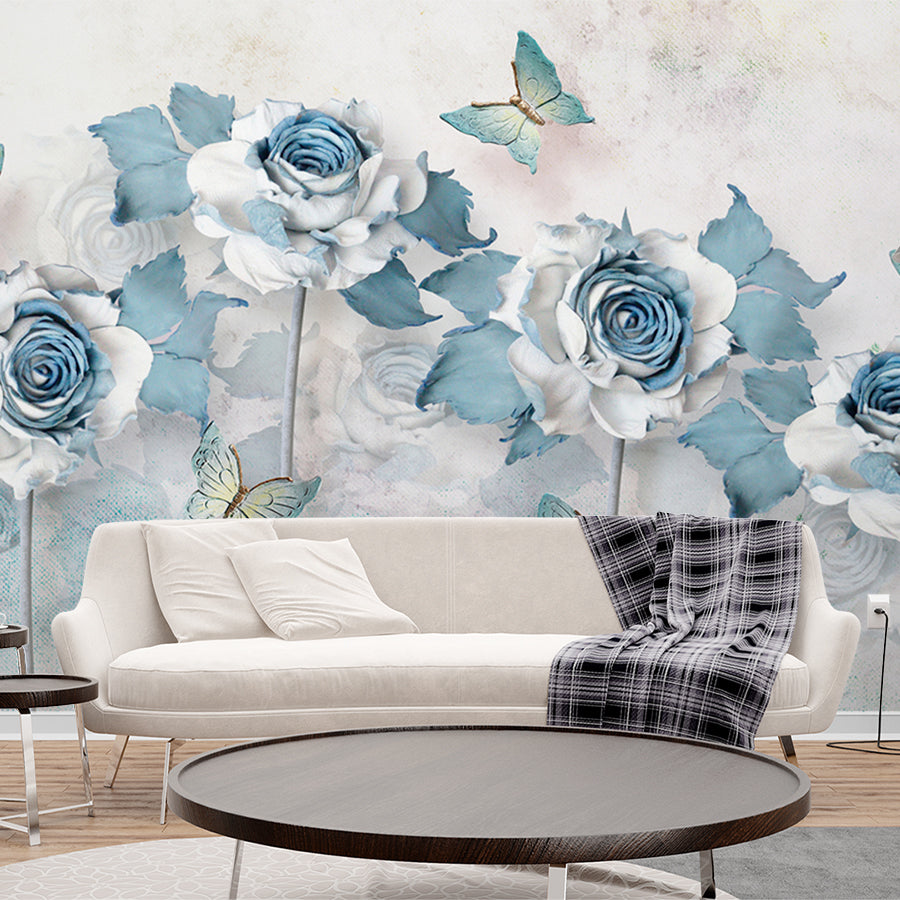 White Blue Big Flower Wallpaper Self Adhesive Mural Wallpaper | Customized Wallpaper