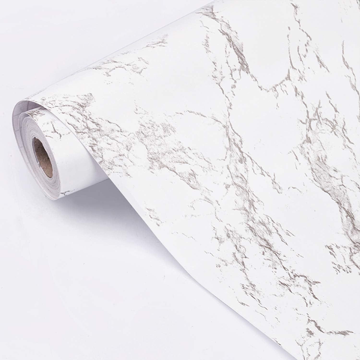 Peel and Stick Wallpaper, Self Adhesive DIY Wall Sticker for Bedroom Hall Living Room Kitchen Home & Office, PVC Coated & Waterproof Surface Scratch Resistant – 45 x 300cm  Roll of marble-patterned vinyl wrap on a white background