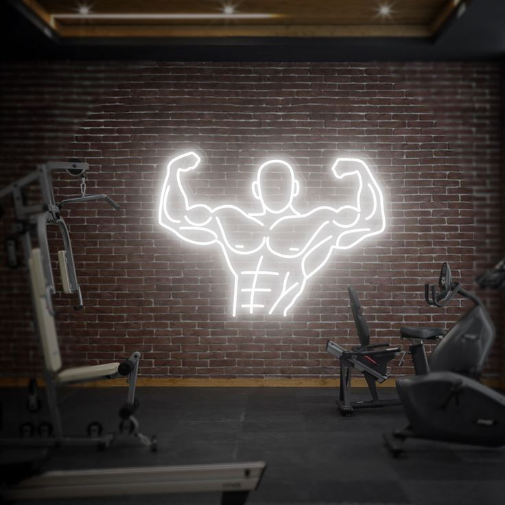 Muscle fitness neon wall sign for home gym workout room and fitness studio decor