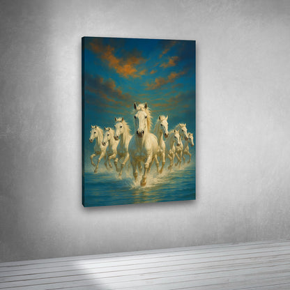 White horses running in ocean wall painting modern vastu art for living room
