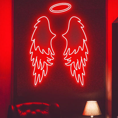 Wings Red Neon Sign | Custom Neon Sign | Neon for Living Room (48 by 48 inches)