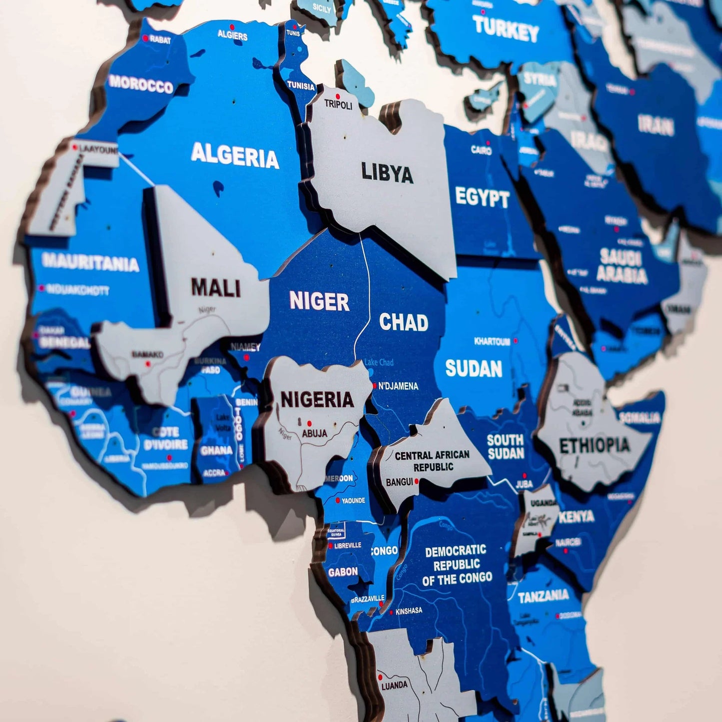Premium Blue 3D World Map Wall Art | Modern Wooden Decorative Wall Decor for Home & Office