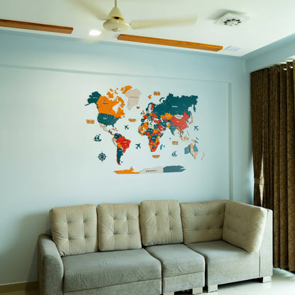 Premium 3D World Map Wall Art | Modern Wooden Decorative Wall Decor for Home & Office
