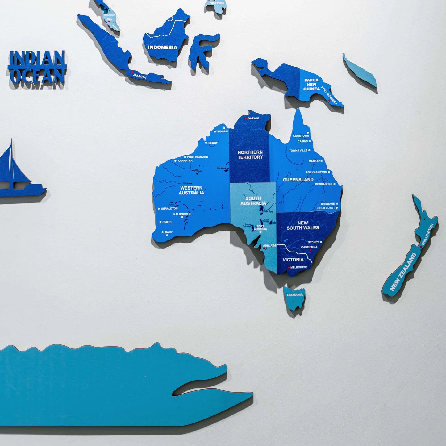 Premium Blue 3D World Map Wall Art | Modern Wooden Decorative Wall Decor for Home & Office