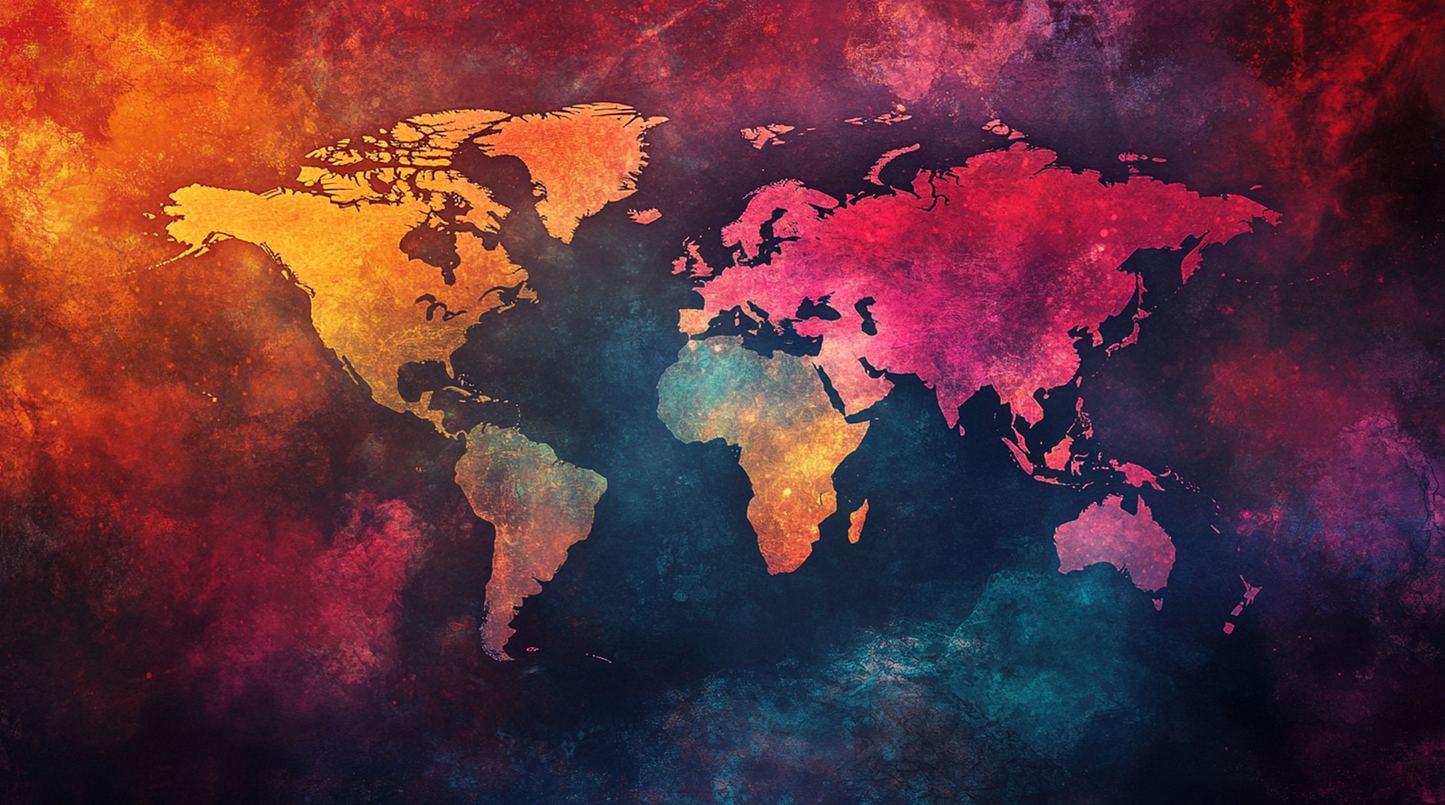 World Map Wallpaper for Bedroom Wall Decors | Wallpaper | Map Wallpapers World map with colorful abstract design on a dark background