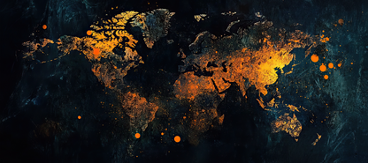 World Map Wallpaper for Cafe Wall Decors | Wallpaper | Map Wallpapers World map with orange and yellow lights on a dark background