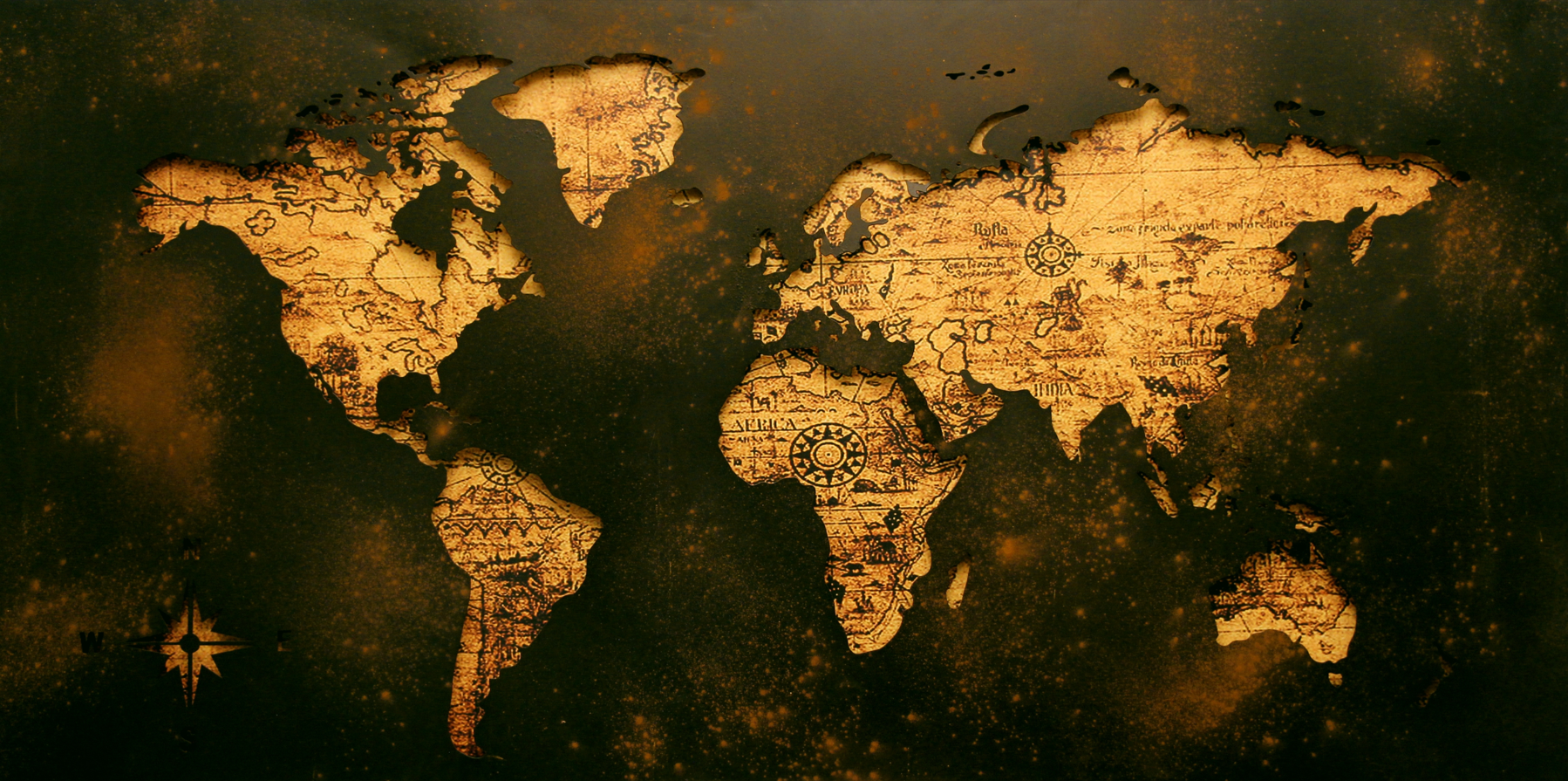 World Map Wallpaper for Classroom Wall Decors | Wallpaper | Map Wallpapers World map on a textured surface with a warm, amber glow.