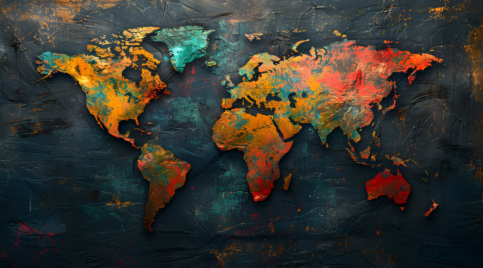 World Map Wallpaper for School Wall Decors | Wallpaper | Map Wallpapers Colorful world map on a textured dark background
