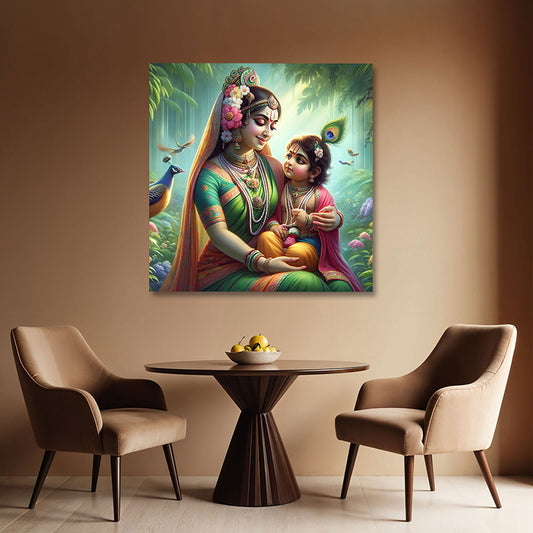 Yashoda Krishna mother and child divine canvas wall painting