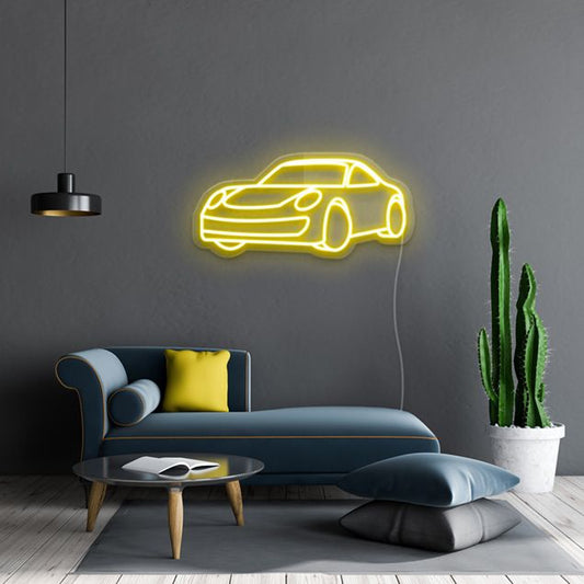 Yellow car neon wall sign for garage, man cave, bedroom and automotive decor