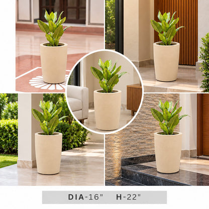 Tall Cream Round Planter with Green Foliage for Modern Home, Entrance and Office Decor