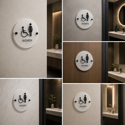 Accessible Women Restroom Sign | ADA Wheelchair Bathroom Wall Plaque