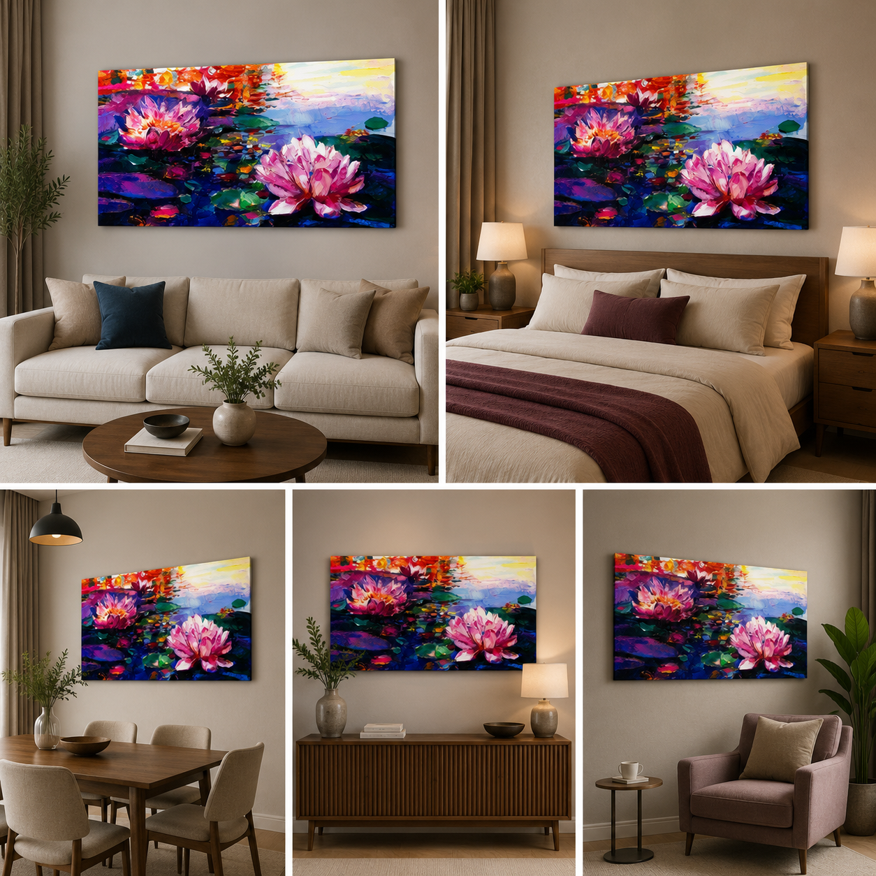 Lotus Flower Wall Art Frame for Living Room Wall Decor
