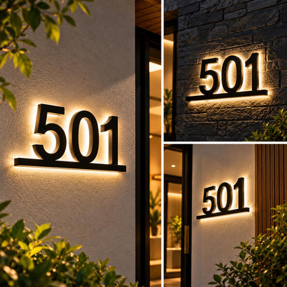 Custom LED House Number Sign Modern Illuminated 3D Address Plate for Home Entrance