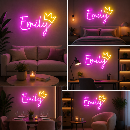 Emily Crown Neon Sign Board – Custom Neon Name Light Wall Decor