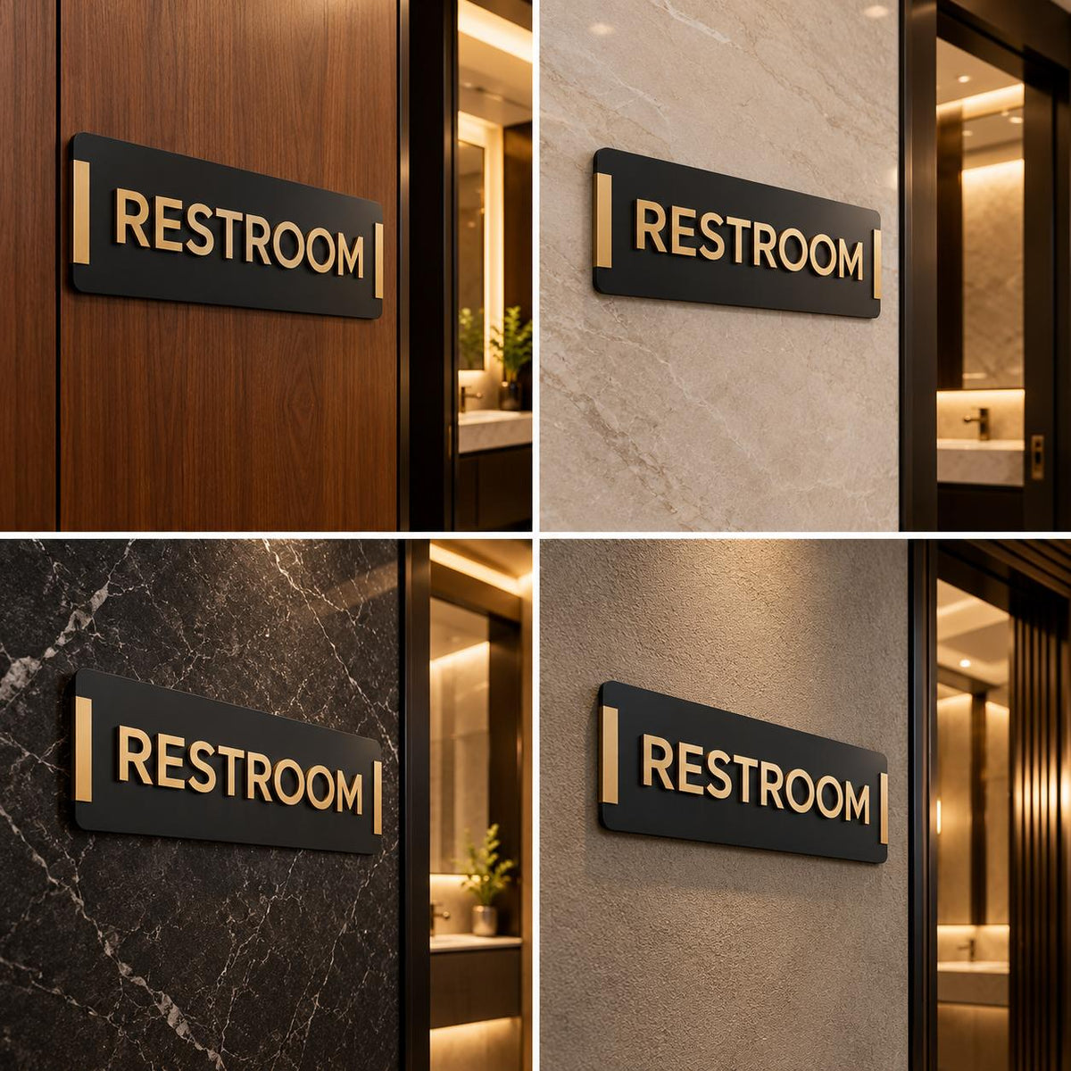 Premium Gold Washroom Sign with Male Female Symbols for Modern Interiors (20 x 5 inches)