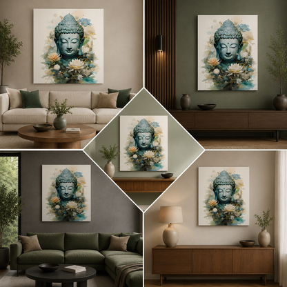 Elegant Buddha Lotus Floral Wall Painting | Modern Spiritual Canvas Art for Living Room & Home Decor