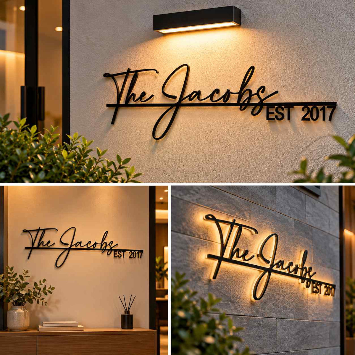 Custom 3D Metal Family Name Sign with Script Lettering and Established Year for Home