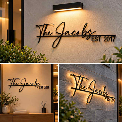 Custom 3D Metal Family Name Sign with Script Lettering and Established Year for Home