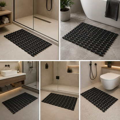 Non-Slip Shower Mat for Bathrooms Laundry Room (Beige) (60 cm By 46 Cm) (Black)