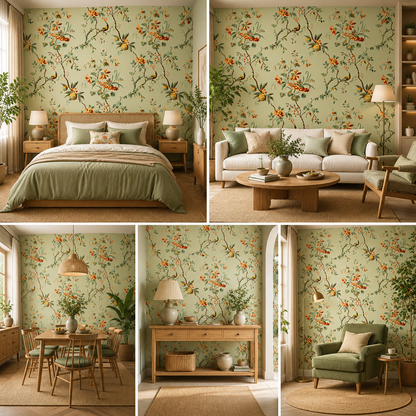 Floral Landscape Wallpaper for Living Room