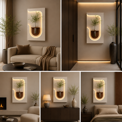 Modern LED Designer Wall Vase Panel | Backlit Arch Wall Art with Glass Flower Holder Shelf | Premium Luxury Home Decor