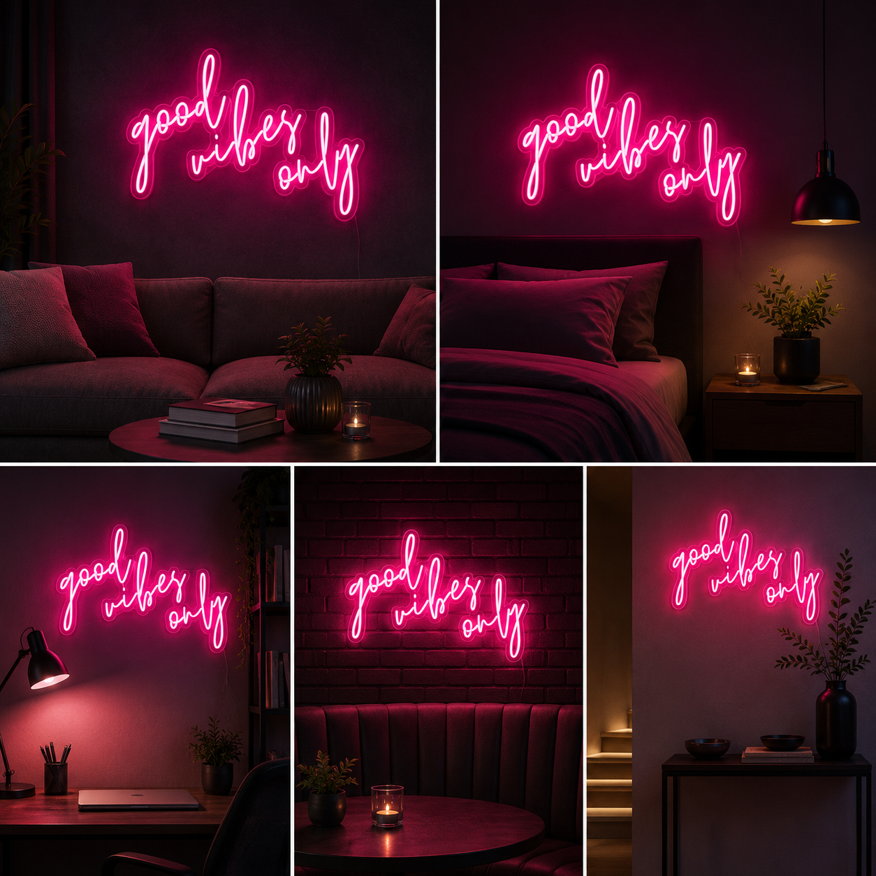 Good Vibes Only Neon Sign Board | LED Neon Light Sign for Bedroom Wall Decor & Aesthetic Lighting