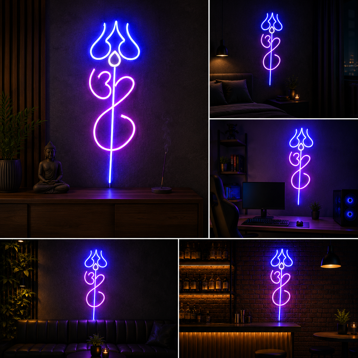 Om Trishul Neon Sign Board | LED Spiritual Neon Light for Home & Temple Decor (24 By 12 Inches)