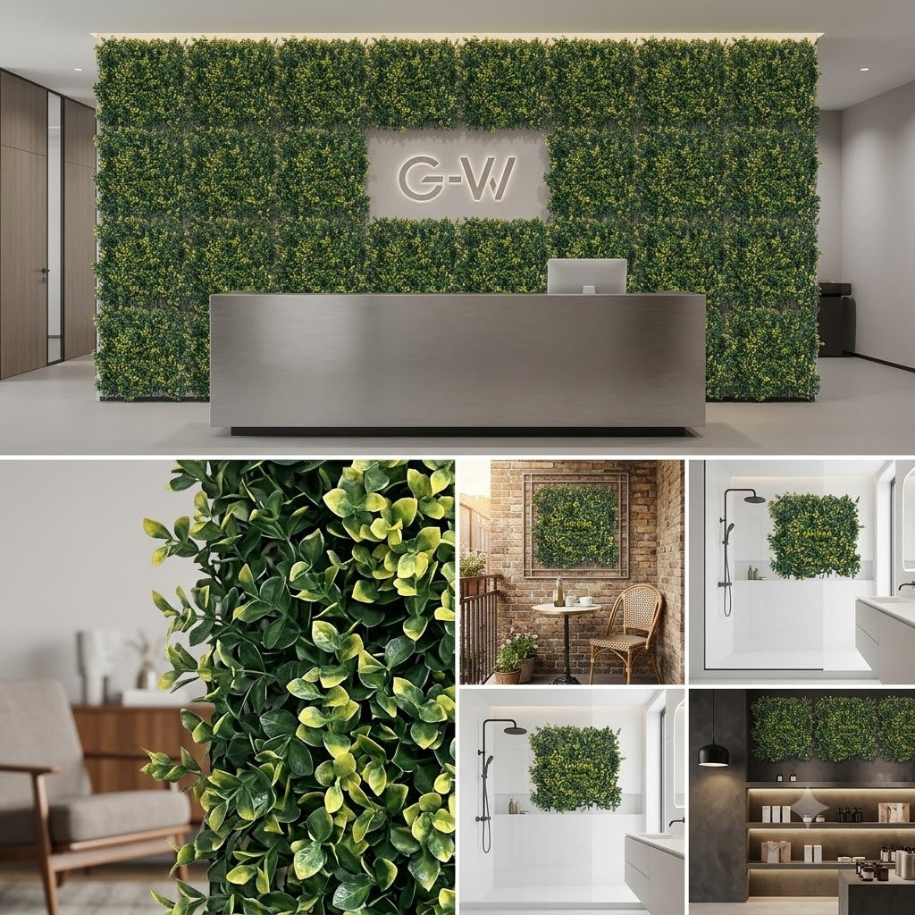 Premium Variegated Artificial Boxwood Hedge Wall Panel 50x50 CM | Decorative Green Privacy Wall for Homes, Offices & Commercial Spaces