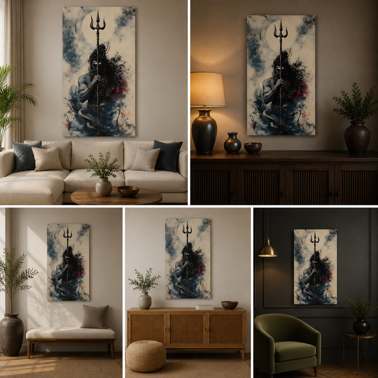 Lord Shiva Trishul Canvas Painting Frame | Minimal Abstract Shiva Wall Art | Powerful Spiritual Canvas Wall Decor for Living Room