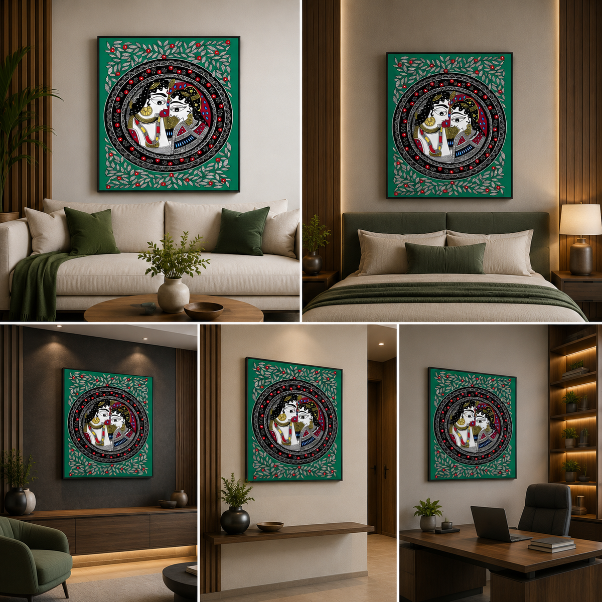 Radha Krishna Madhubani Art Canvas Painting Frame Wall Decor for Living Room Traditional Artwork