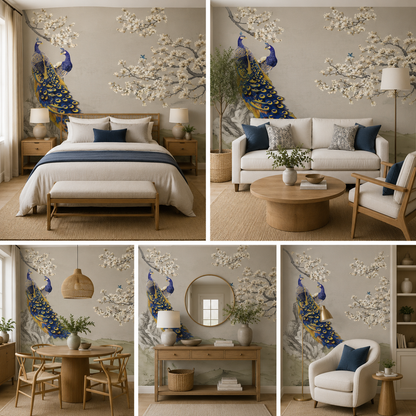 A Parrot Couple Floral Tree Wallpaper Self Adhesive for Home