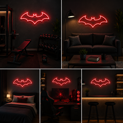 Red Bat Neon Sign with White Glow for Gaming Room, Bedroom, Man Cave and Decor