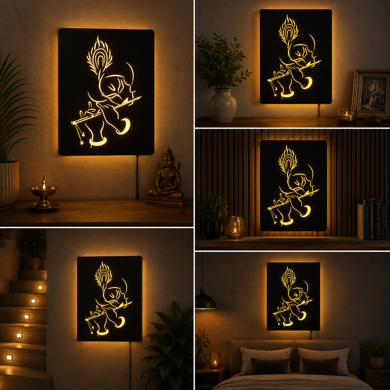 Lord Krishna Led Acrylic Wall Decor for Living Room (12x18 In)
