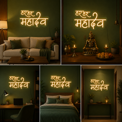 Har Har Mahadev Neon Sign Board | Mahadev Neon Light for Mandir & Spiritual Wall Decor