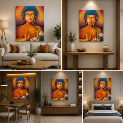 Blessing Lord Buddha Painting with Frame for Wall Decor (24x36 Inches)