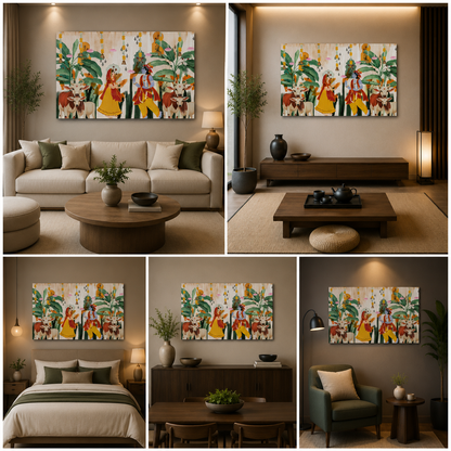 Radha Krishna Folk Art Canvas Painting Frame Wall Decor for Living Room Traditional Artwork