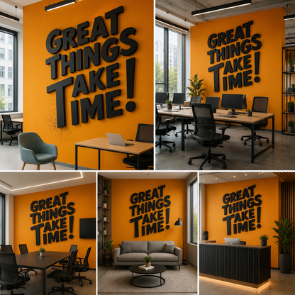 Great Things Take Time Acrylic Wall Sign – 3D Motivational Typography Wall Decor for Office, Workspace & Startup Interiors