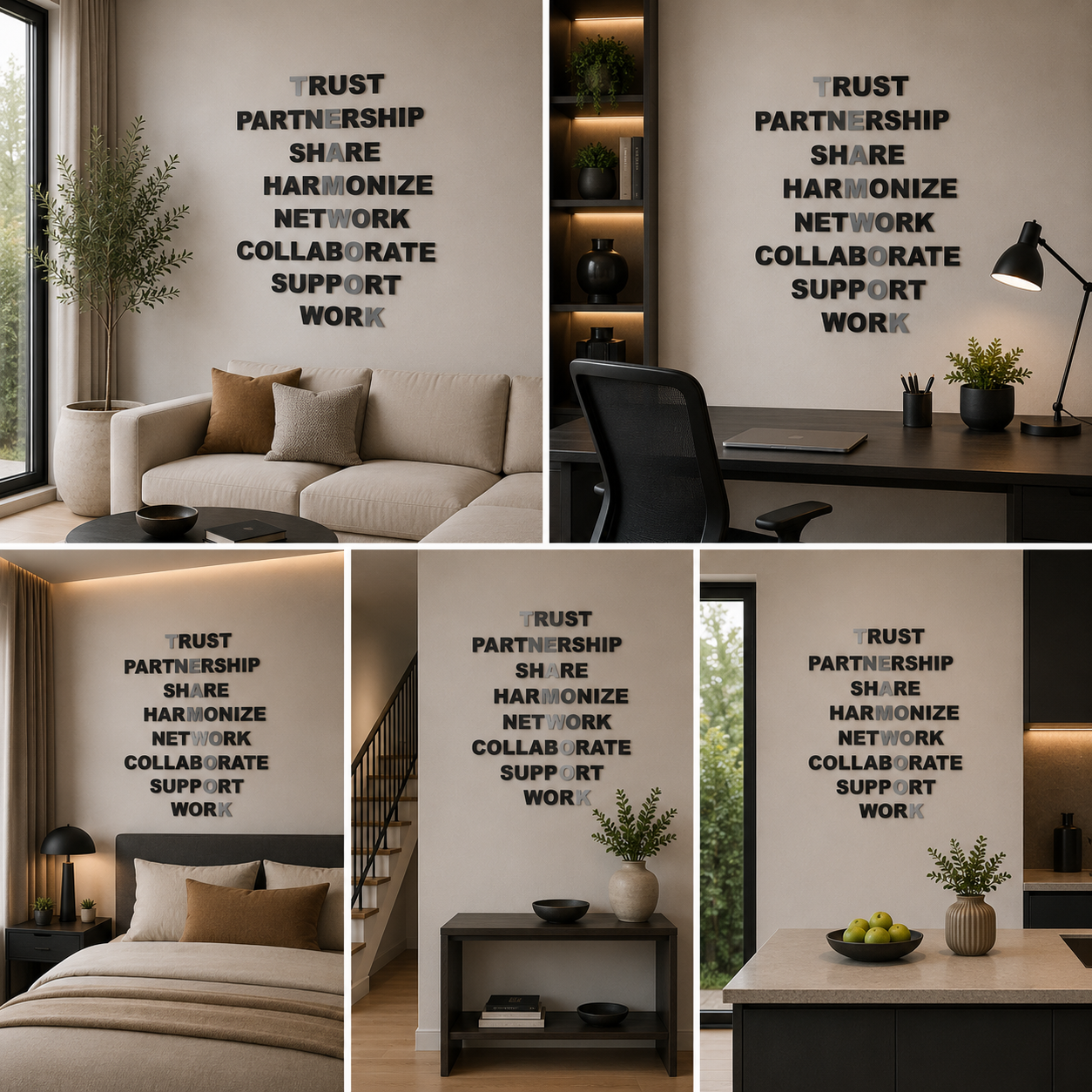 Teamwork 3D Quote Black Acrylic Wall Decor (24x24 In)