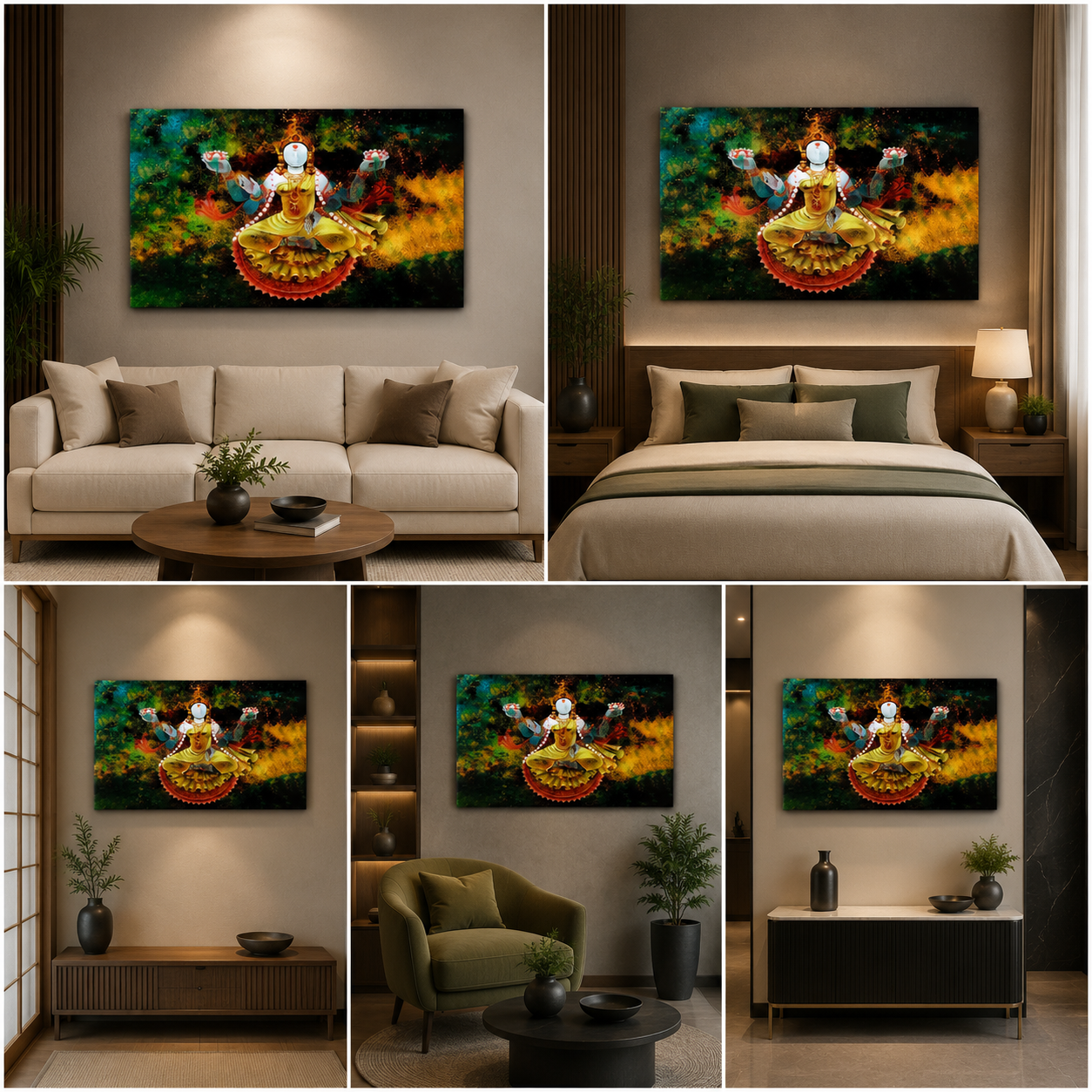 Goddess Lakshmi Lotus Canvas Painting Spiritual Wall Art for Living Room