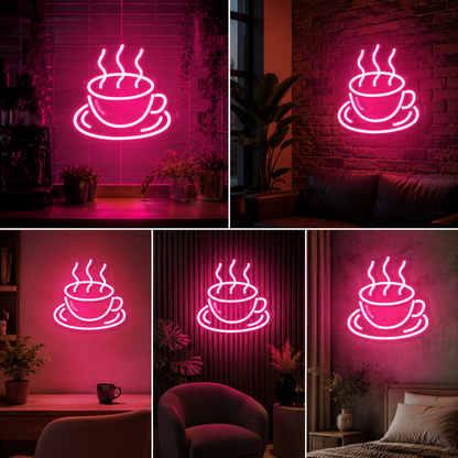 Coffee Cup Neon Sign Board | Custom Neon Light Signs | Customised Neon Light Name Plate Cafe Wall Decor