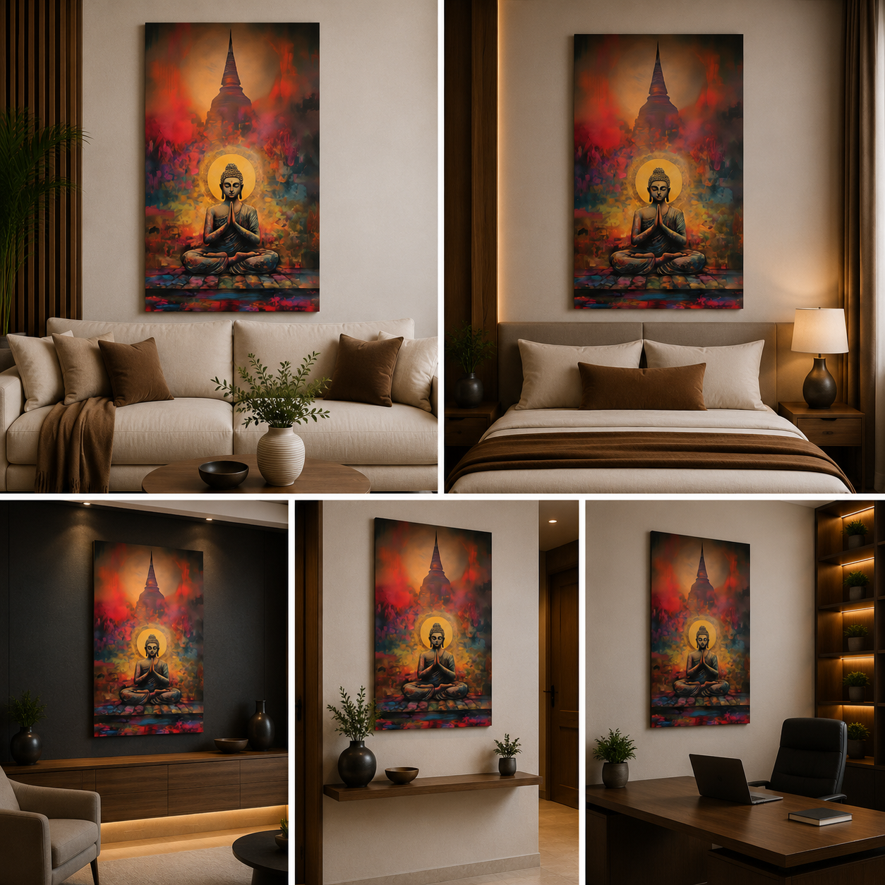 Buddha Meditation Abstract Canvas Painting Frame Spiritual Wall Decor for Living Room