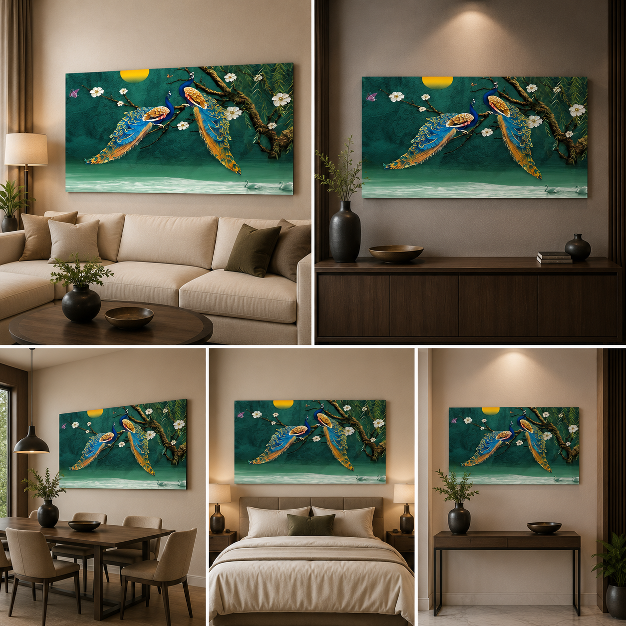 Peacocks Frame for Living Room Wall Decor